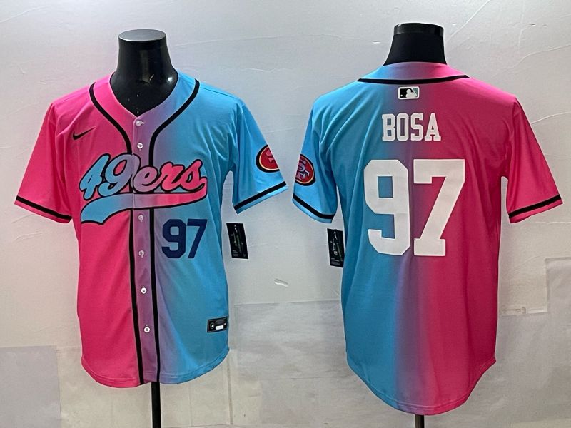 Men 2025 San Francisco 49ers 97 Bosa Pink Blue Nike Limited NFL Jersey 04